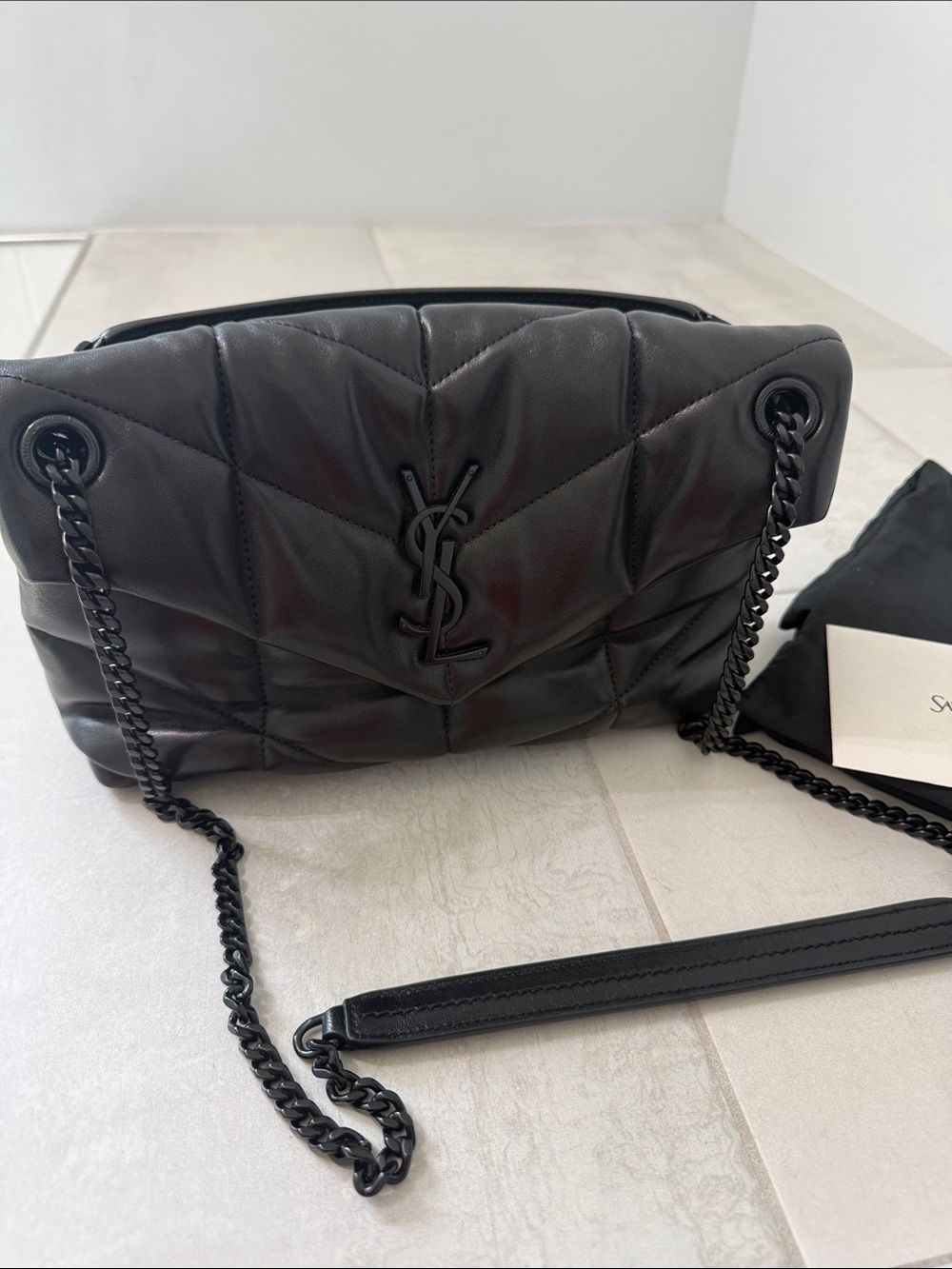 Saint Laurent Small Loulou Puffer in Black Quilted Lambskin Black with Hardware
